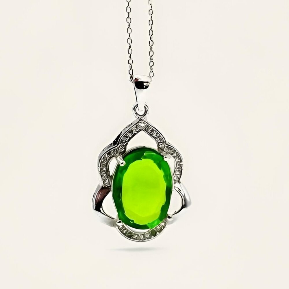 Natural Green Peridot 925 Sterling Silver Necklace